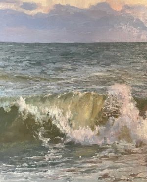 August Evening Wave, Shoreham Beach painting